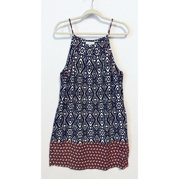 THML Marlayna Dress Womens Large Boho Print Sleeveless Mini Embroidered Peasant - Picture 1 of 6